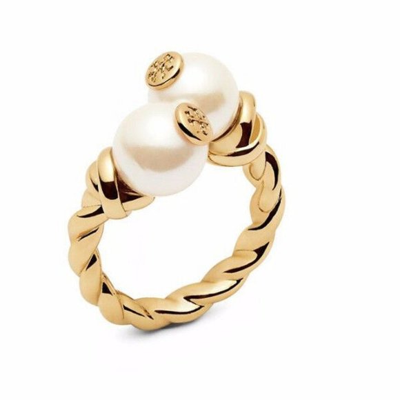 Tory Burch Jewelry - Tory Burch Rope Pearl Logo Beaded Ring - ONE SIZE with Dust Bag